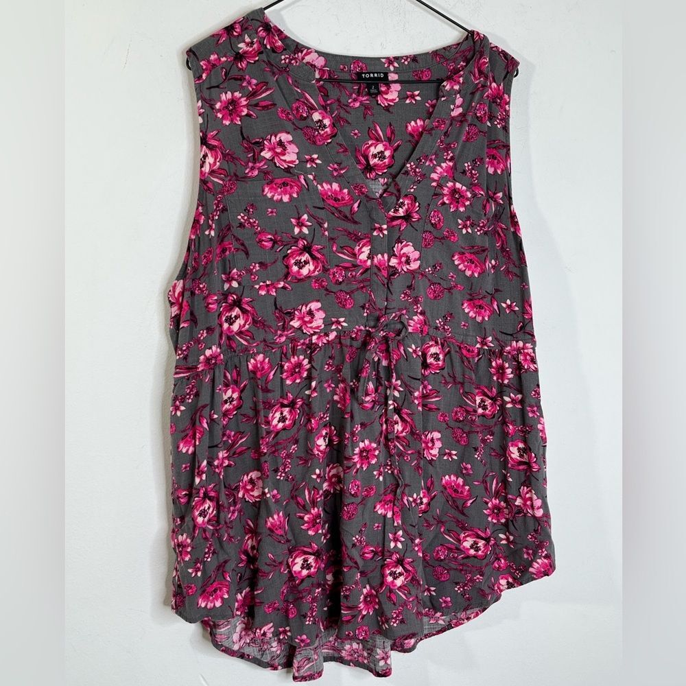 Torrid Rayon Emma Babydoll Cottage core Tunic Pink Floral Top Plus Size 2 2x